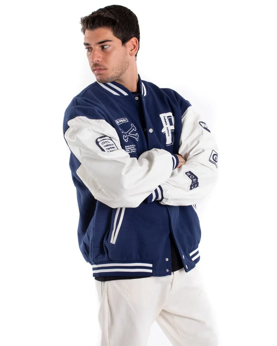 Giubbotto Uomo Giacca Con Patch College Varsity Blu Royal GIOSAL-G2898A