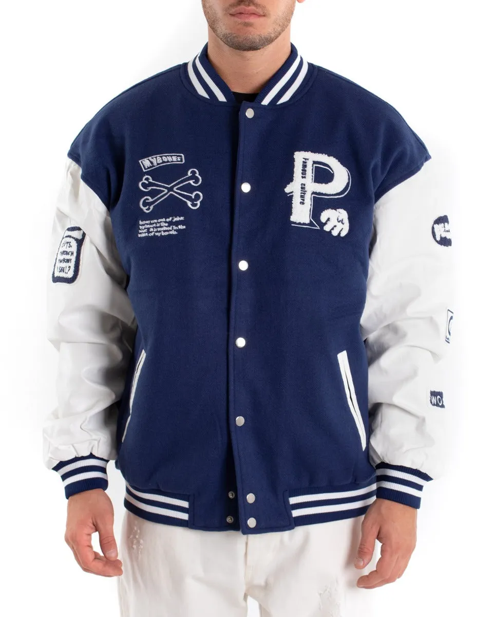 Giubbotto Uomo Giacca Con Patch College Varsity Blu Royal GIOSAL-G2898A