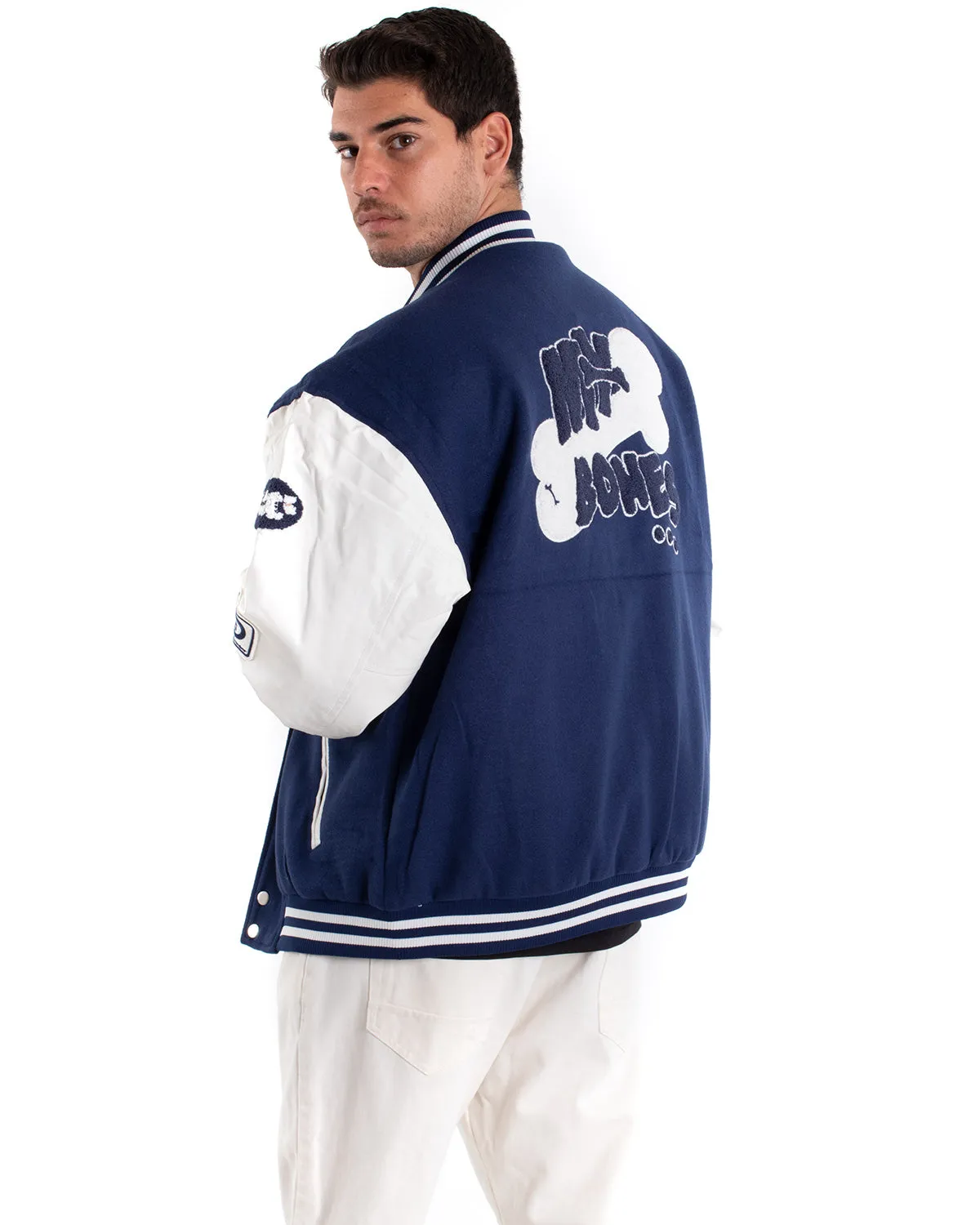 Giubbotto Uomo Giacca Con Patch College Varsity Blu Royal GIOSAL-G2898A