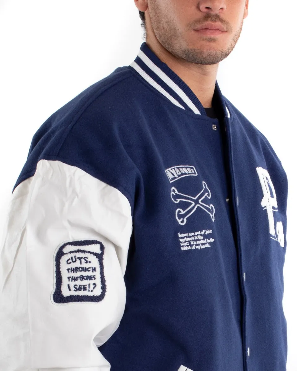 Giubbotto Uomo Giacca Con Patch College Varsity Blu Royal GIOSAL-G2898A