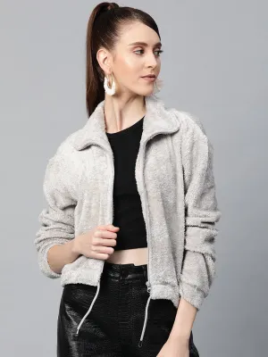 Grey Drawstring Faux Fur Jacket