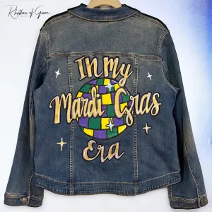 Hand Painted Mardi Gras Jean Jacket - Mardi Gras, Painted Jean Jacket, New Orleans, NOLA, Purple Green Gold, Mardi Gras, Parade Outfit