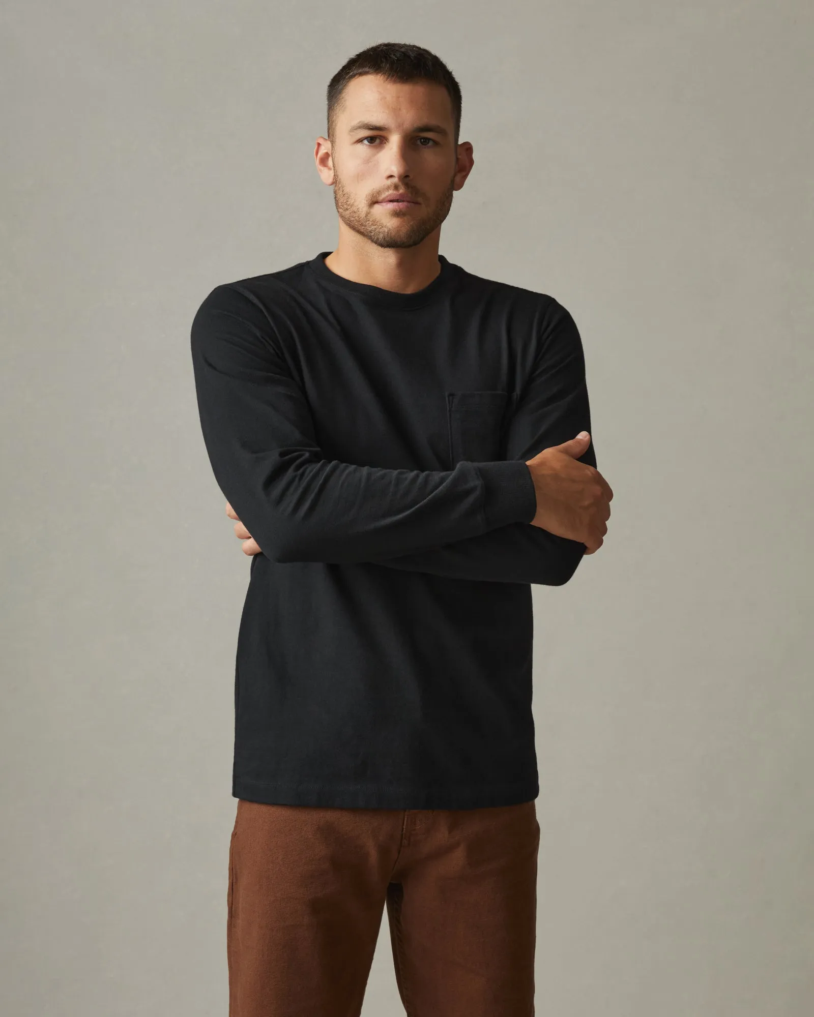 Heavyweight Pocket Tee Long Sleeve - Black