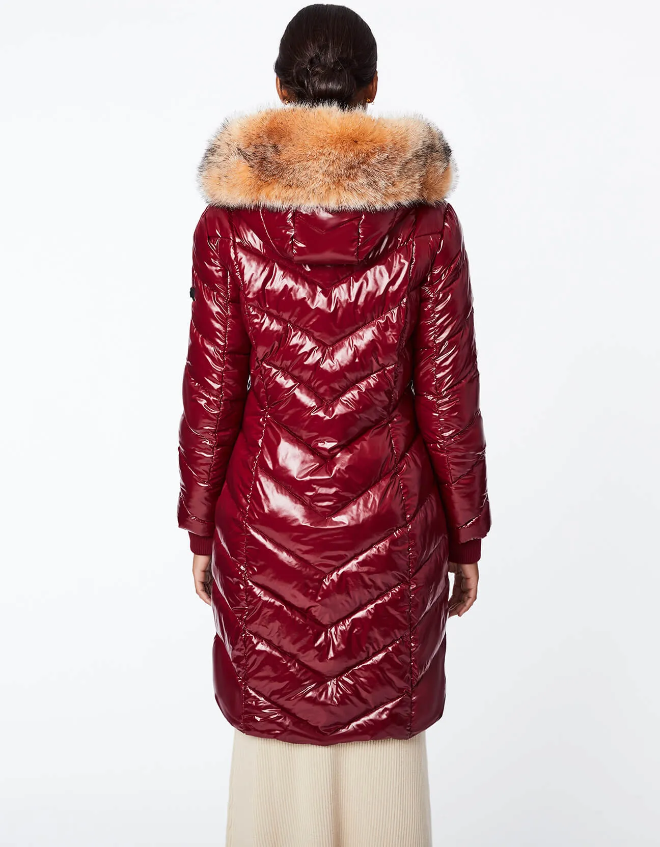 HERRINGBONE GLOSSY PUFFER COAT