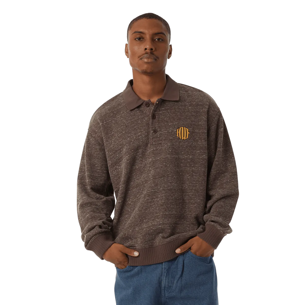 HUF WINSTON POLO FLEECE-DARK BROWN