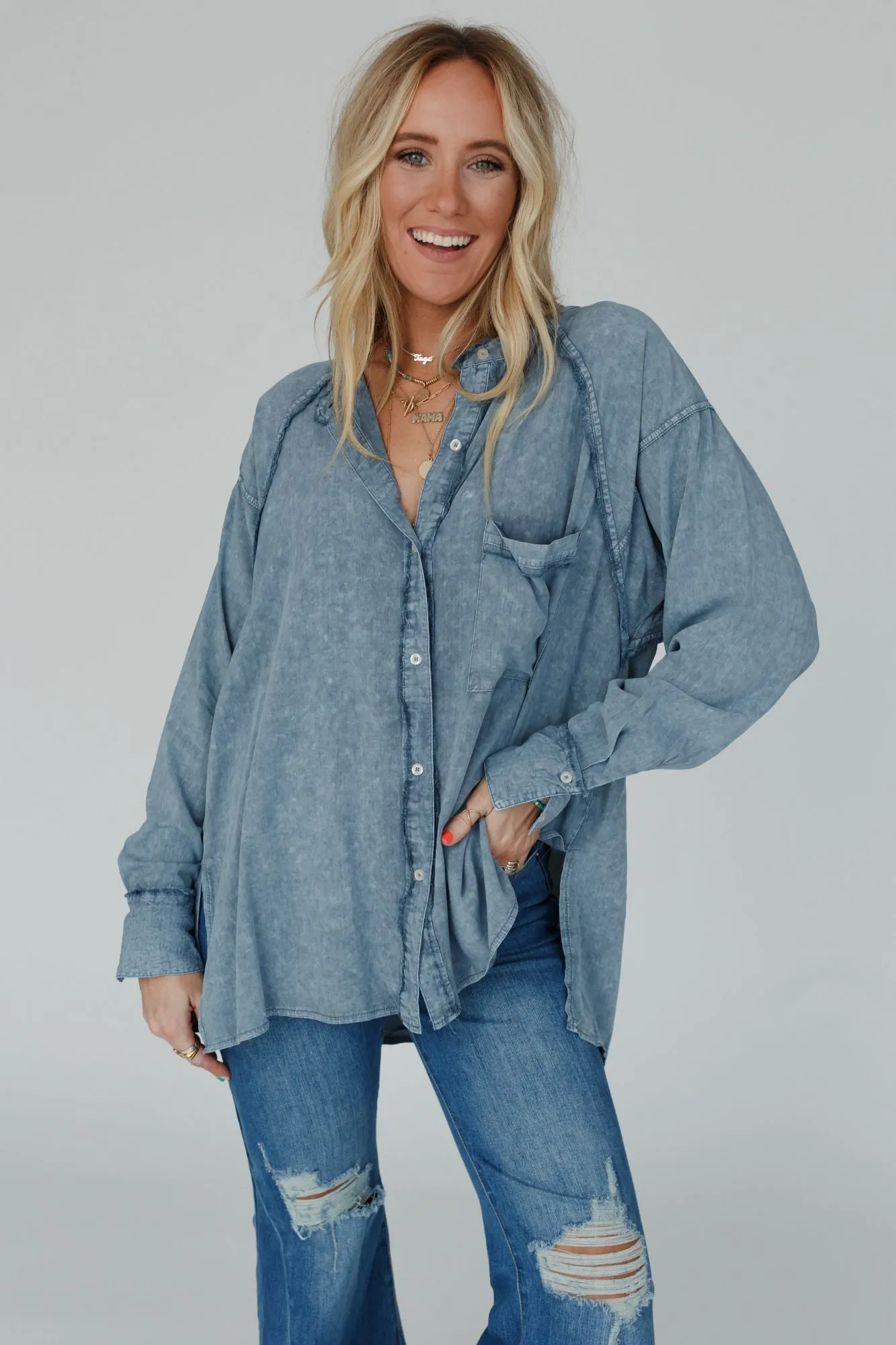 In The Groove Button Down Tunic - Navy