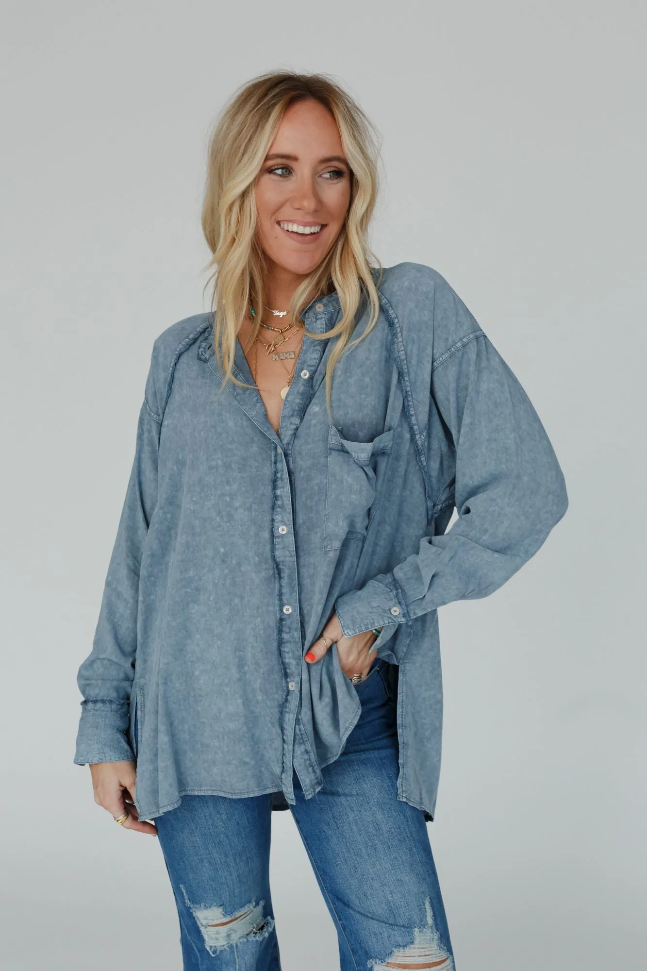 In The Groove Button Down Tunic - Navy