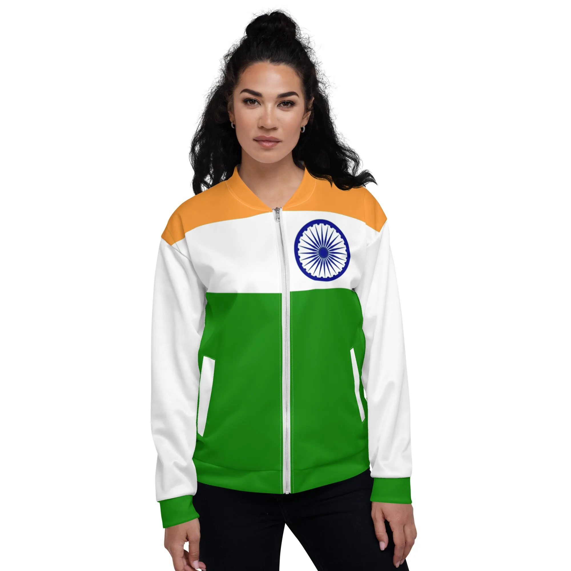 Indian Print Jacket / India Flag Colors Bomber Jacket For India Lover