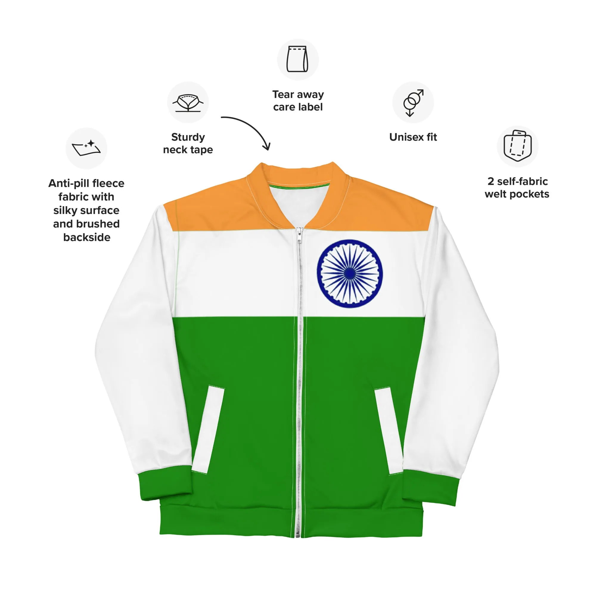 Indian Print Jacket / India Flag Colors Bomber Jacket For India Lover