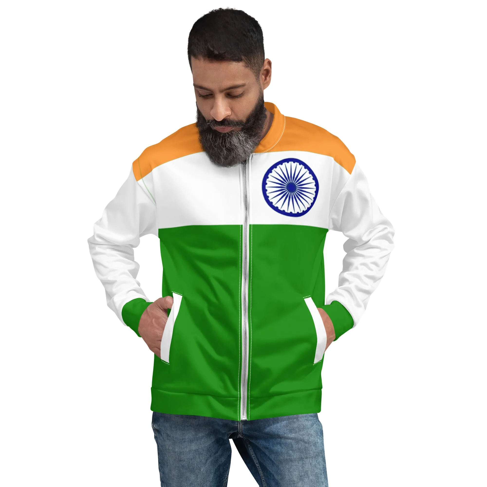 Indian Print Jacket / India Flag Colors Bomber Jacket For India Lover