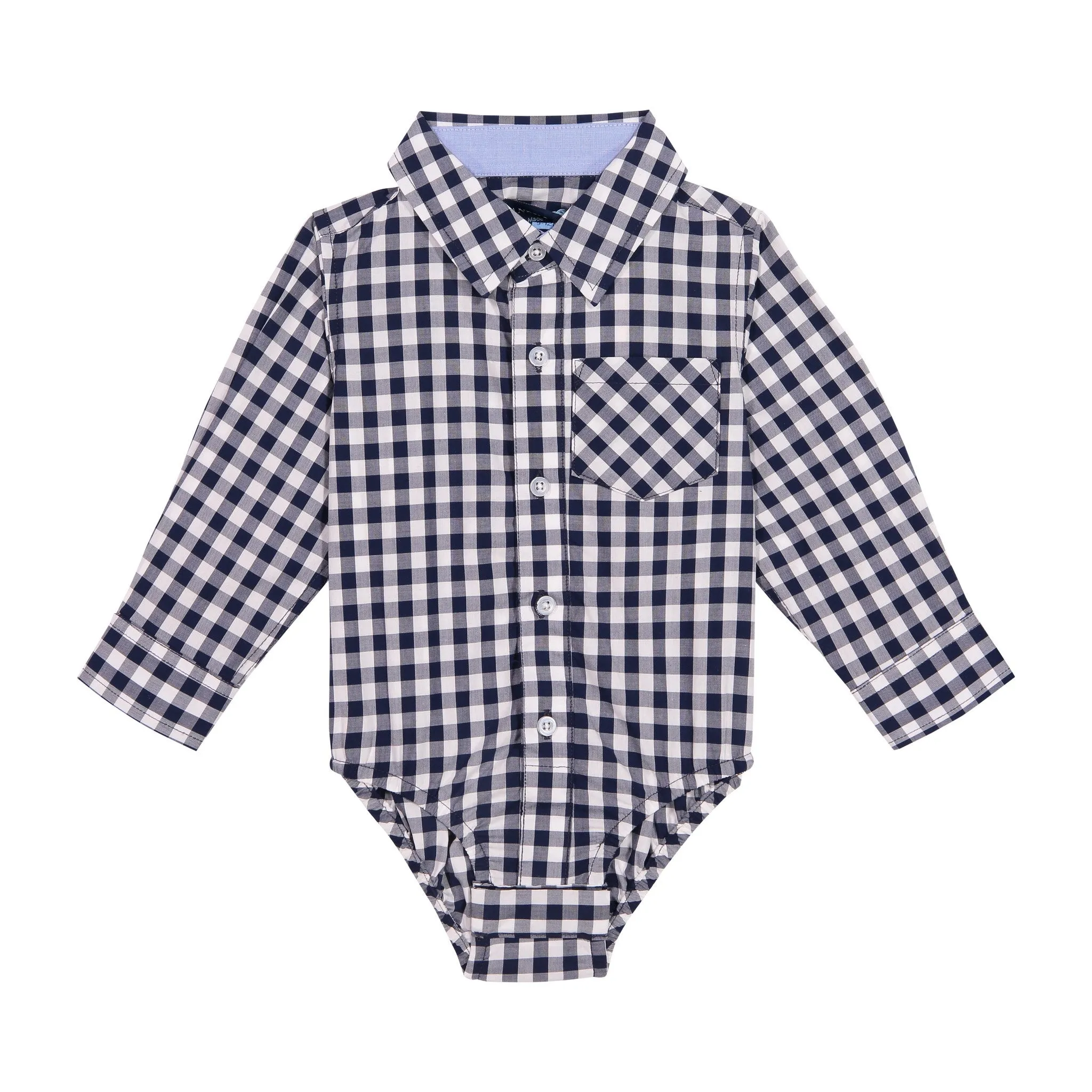 Infant Boy Navy Gingham Button-down Shirtzie