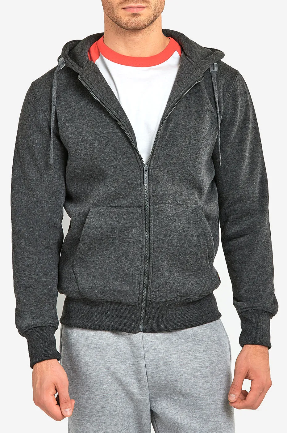 KNOCKER MEN'S HEAVY WEIGHT FLEECE ZIPPER HOODIE JACKET (HD2000_CH/GR)