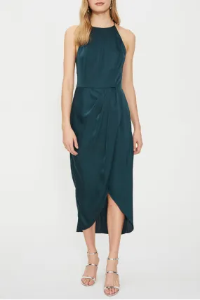 Lotta High Neck Drape Evergreen Dress