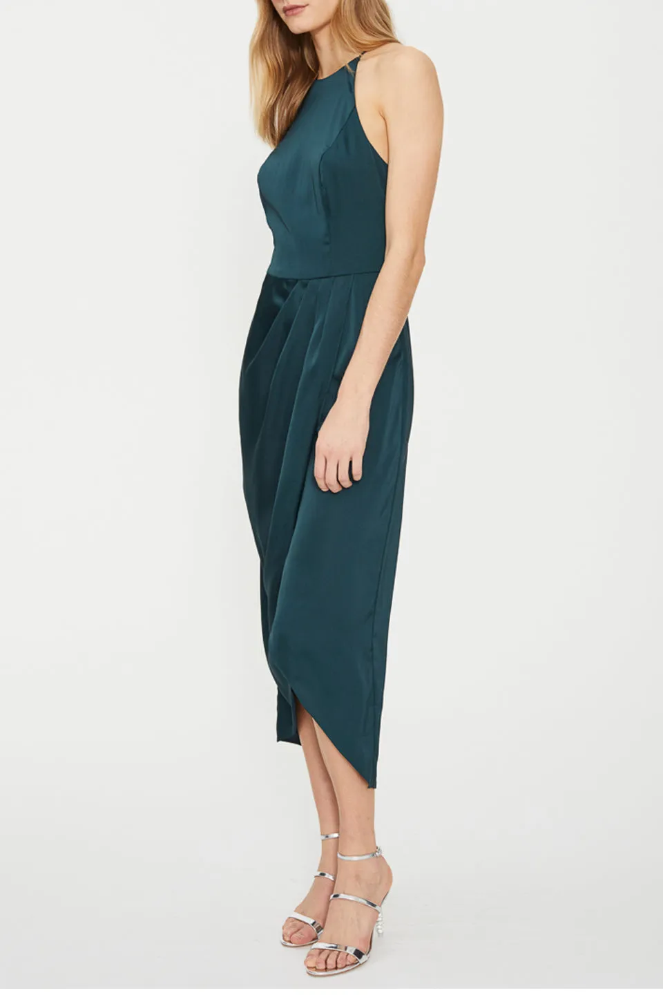 Lotta High Neck Drape Evergreen Dress