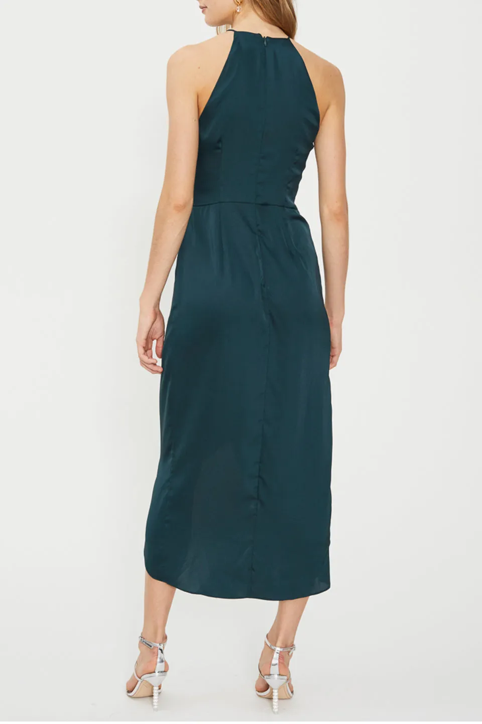 Lotta High Neck Drape Evergreen Dress