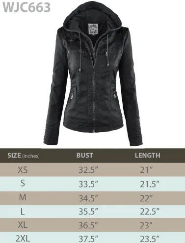 Made By Johnny MBJ Womens Faux Leather Motorcycle Jacket with Hoodie