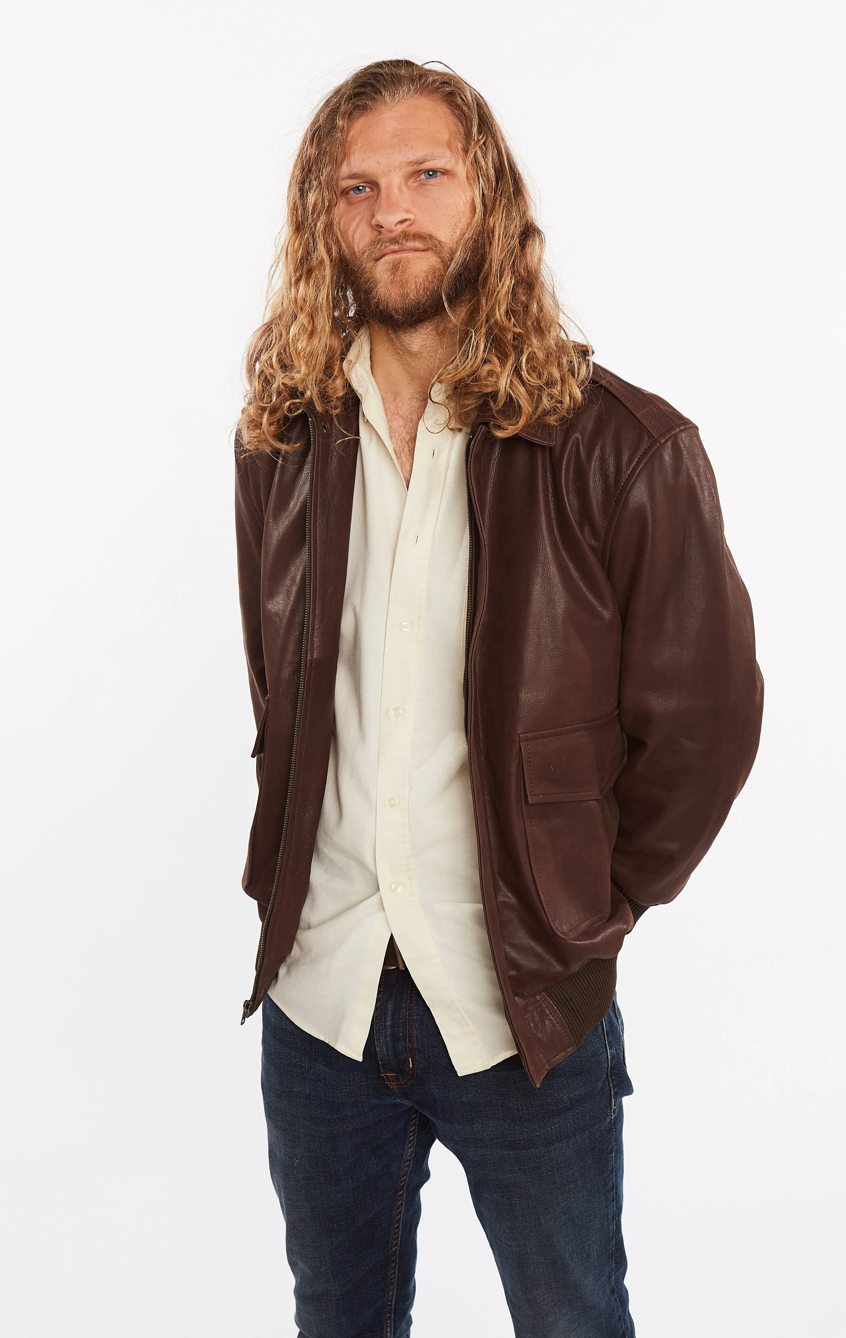 Men's Cowhide Bomber Flight Genuine Leather Jacket