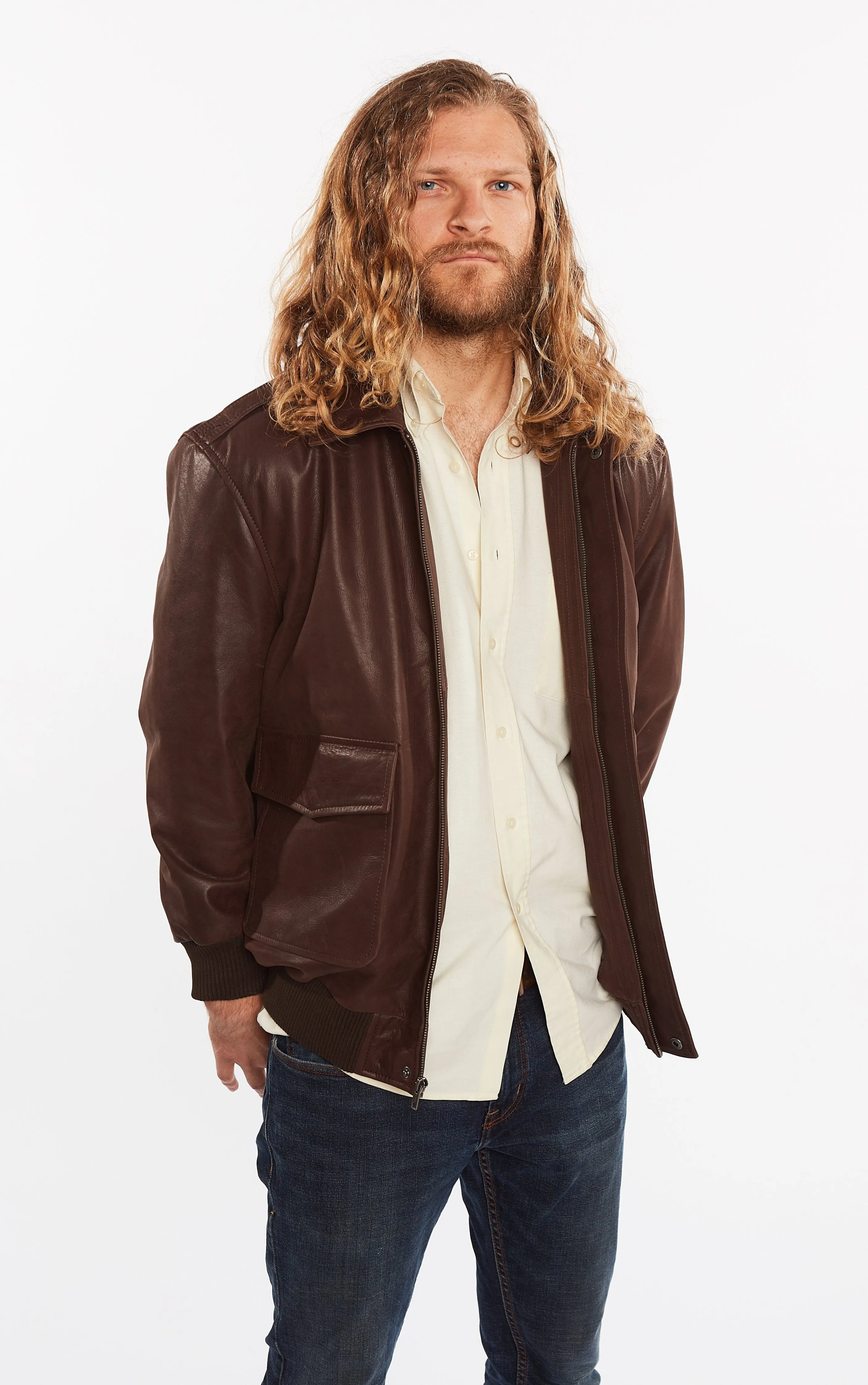 Men's Cowhide Bomber Flight Genuine Leather Jacket