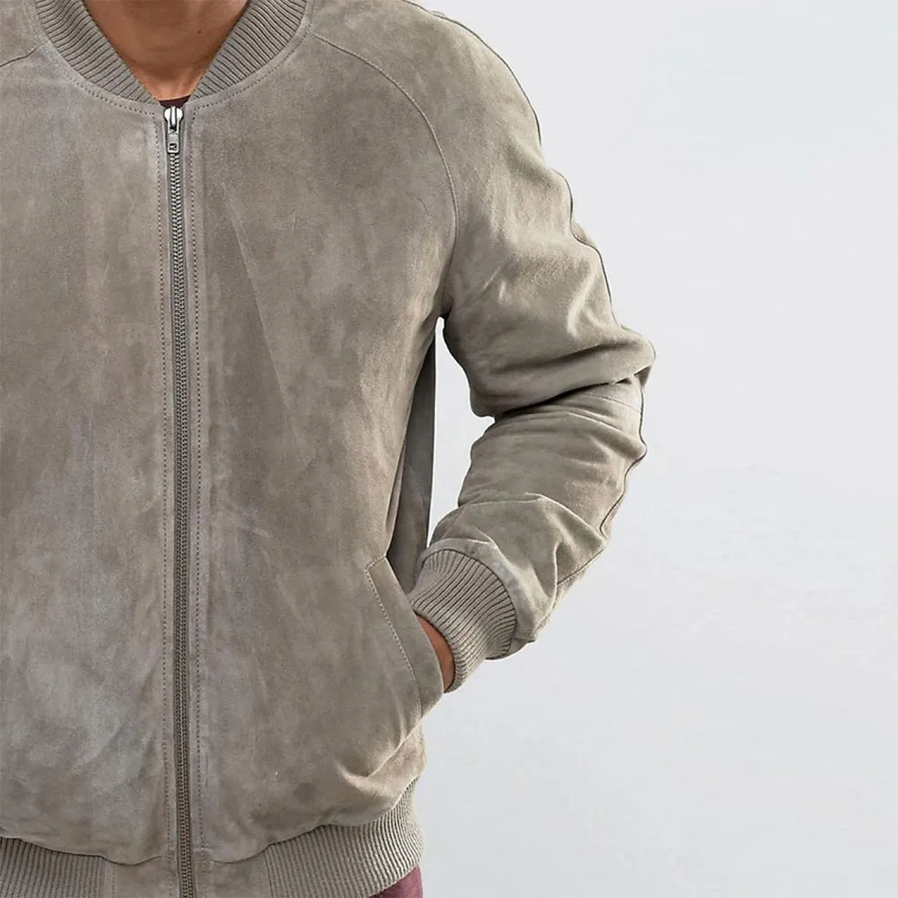 Men's Suede Bomber Jacket - Richard in Grey Suede