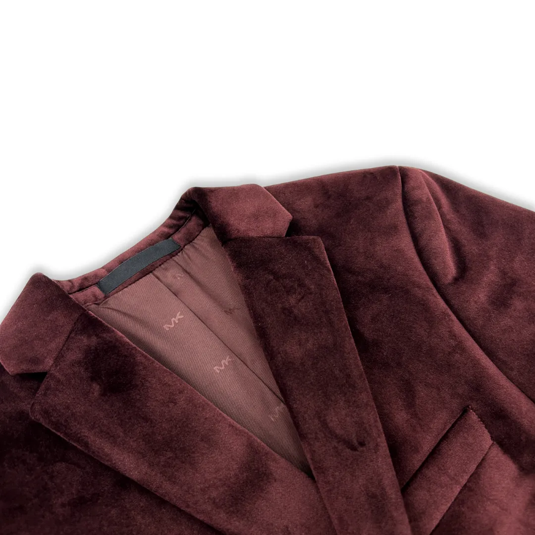 Michael Kors Boys Skinny Burgundy Velvet Knit Sports Jacket_ XX0004