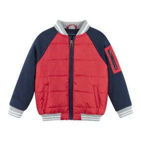 Mixed-Media Light Weight Bomber Jacket | Navy & Red