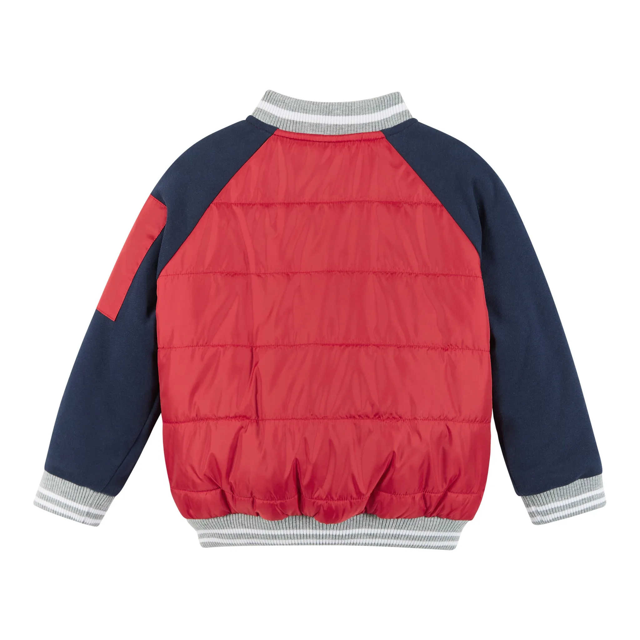 Mixed-Media Light Weight Bomber Jacket | Navy & Red