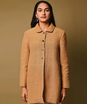 Mustard handwoven woolen long jacket