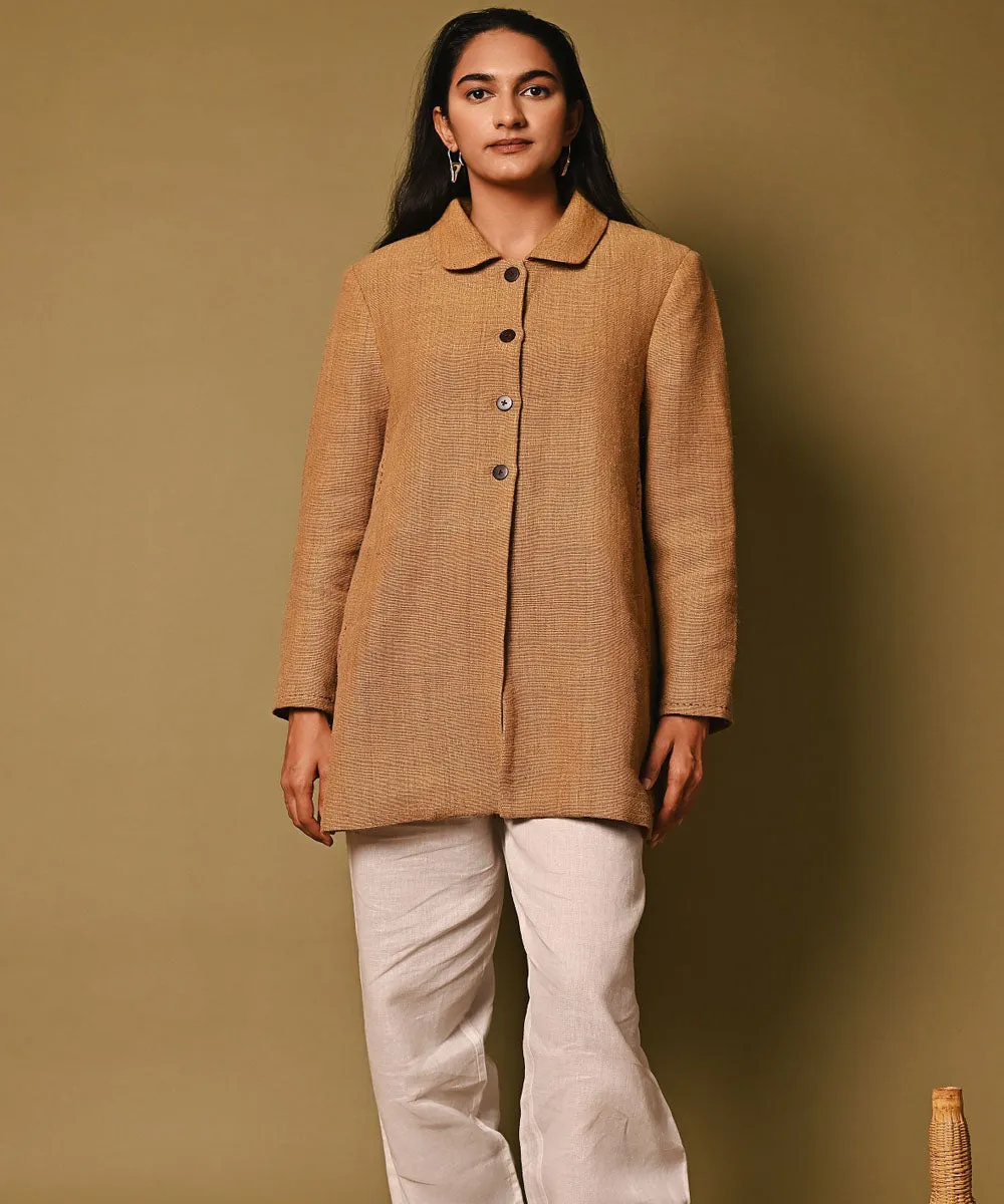 Mustard handwoven woolen long jacket