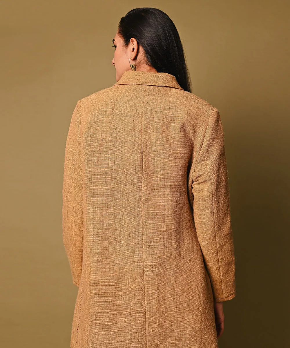 Mustard handwoven woolen long jacket