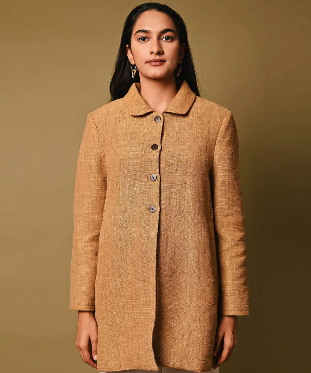 Mustard handwoven woolen long jacket