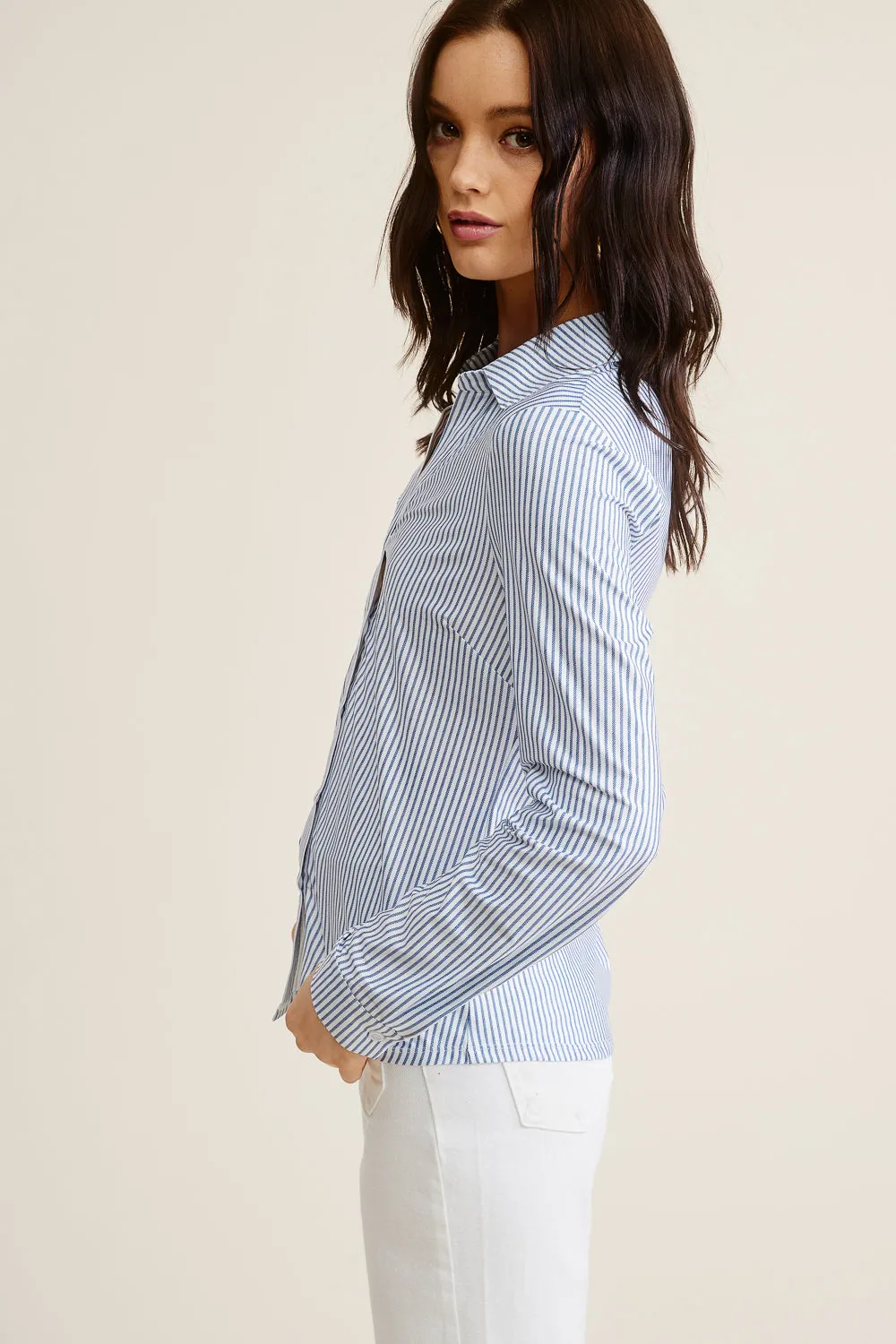 Navy Striped Button Down