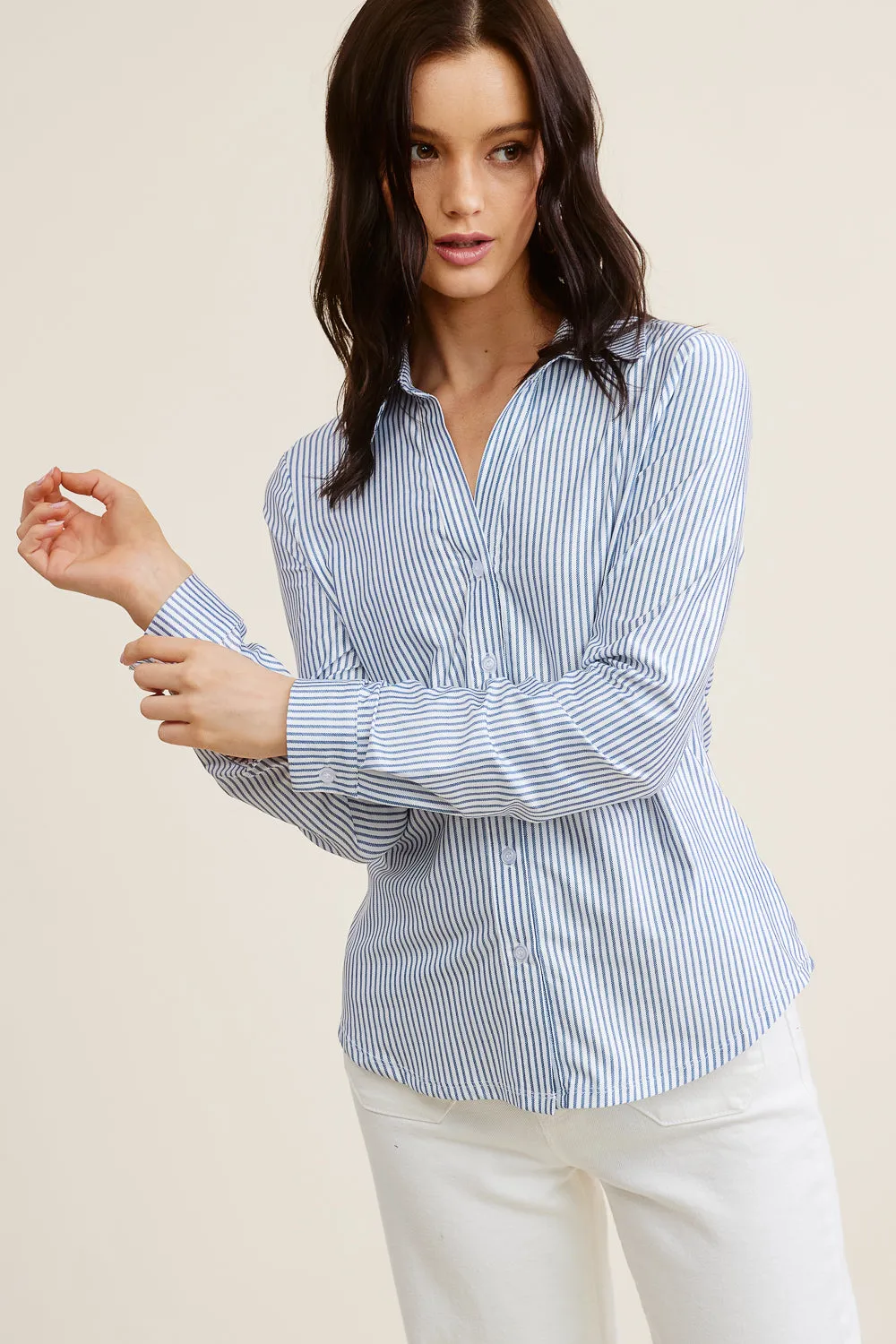 Navy Striped Button Down