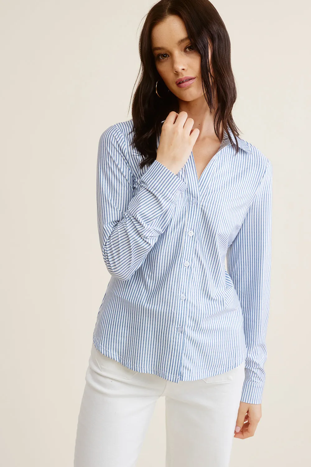 Navy Striped Button Down