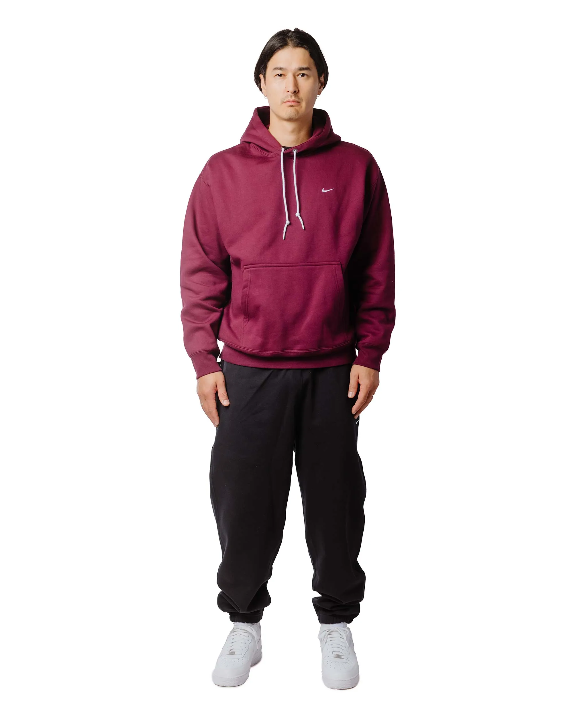 Nike Solo Swoosh Fleece Pullover Hoodie Night Maroon