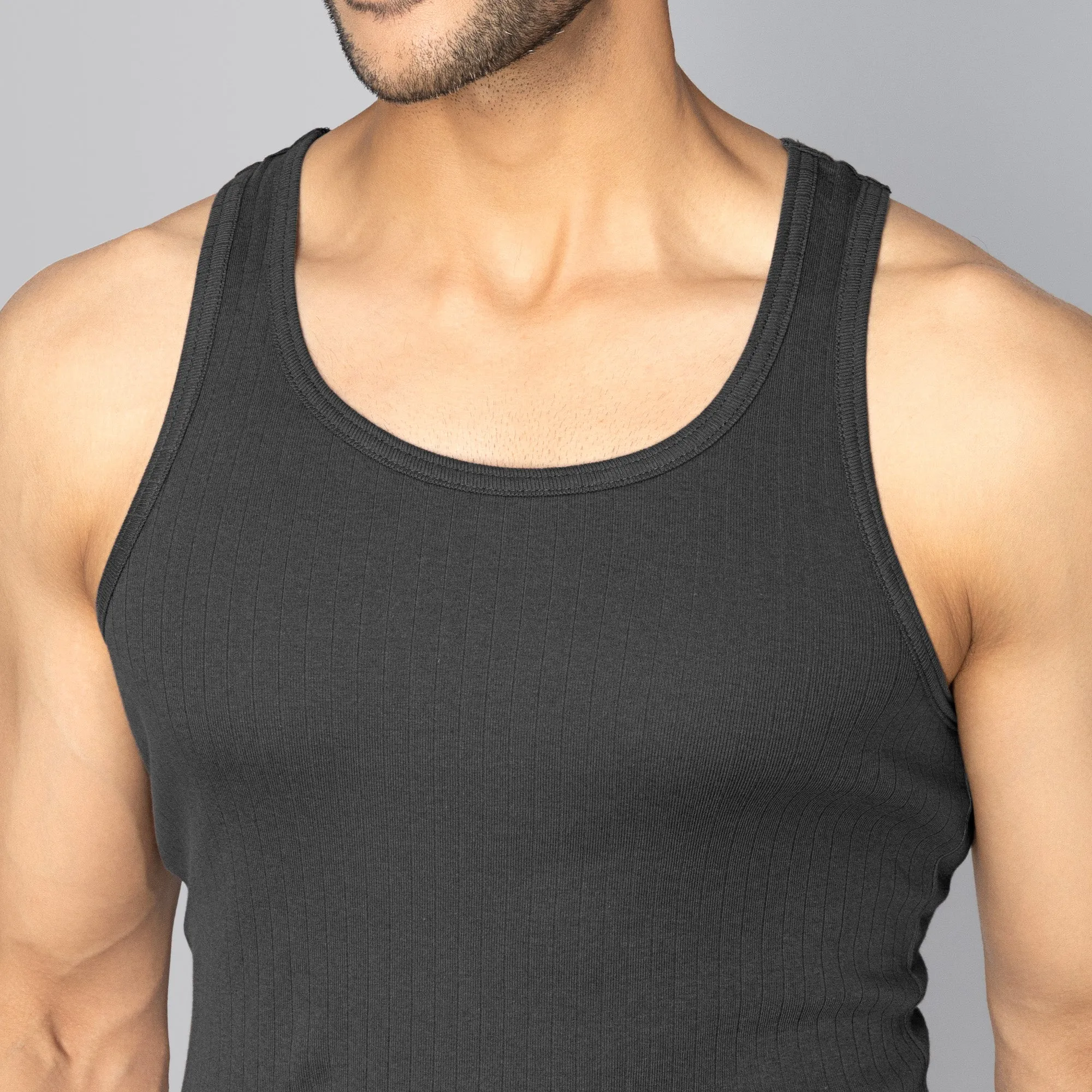 Nova Round Neck Racer Back Vest Graphite Grey