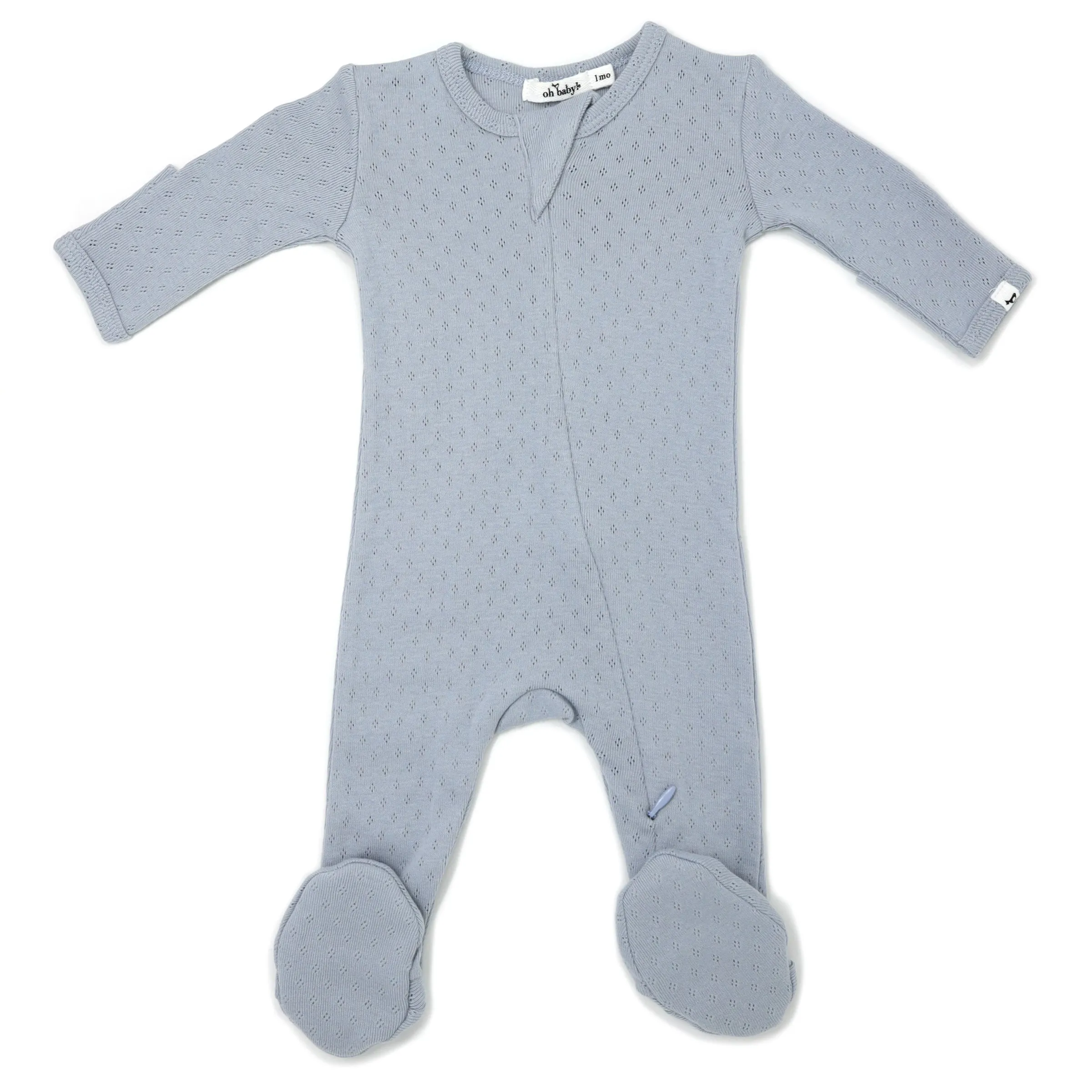 oh baby! Pointelle Zipper Footie - Dusty Blue