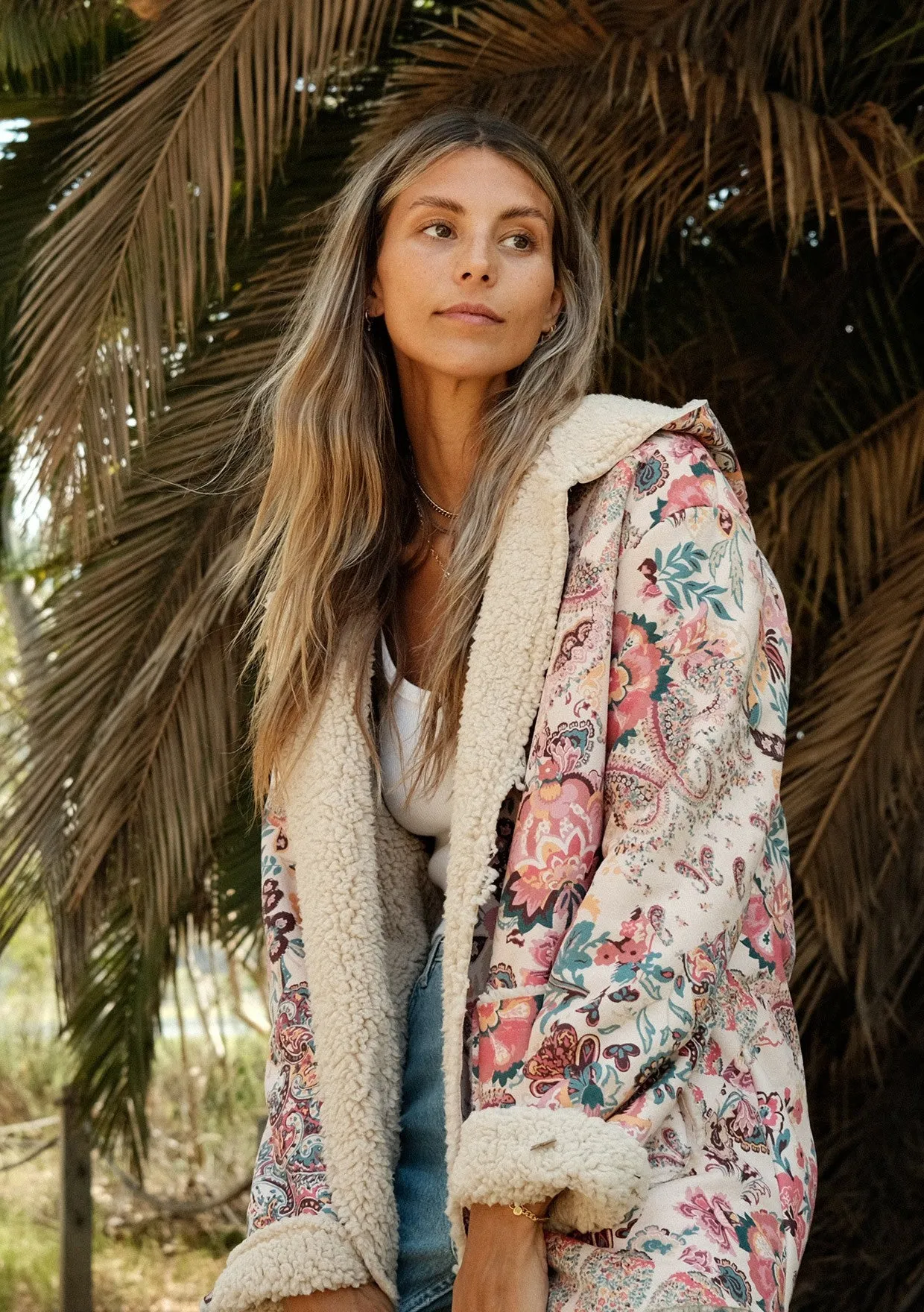 Paisley Floral Print Hooded Jacket