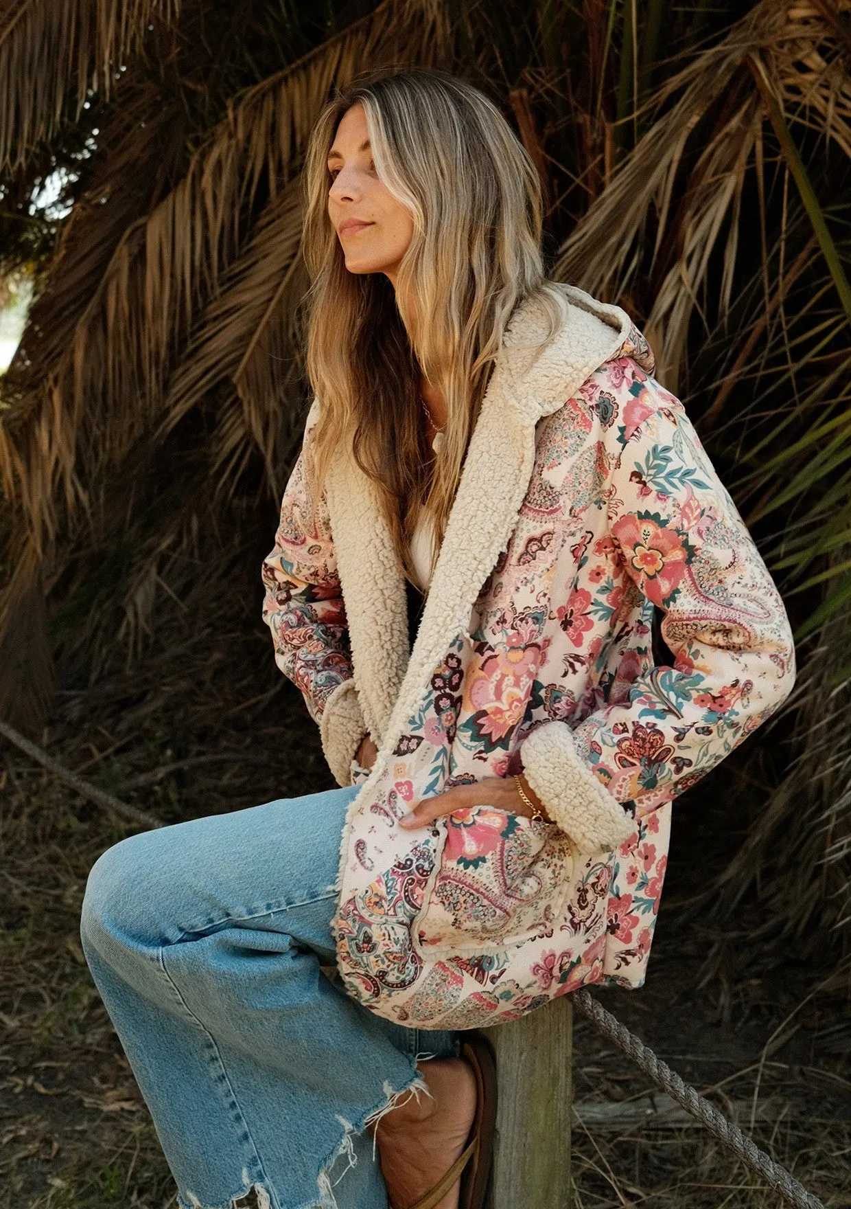 Paisley Floral Print Hooded Jacket