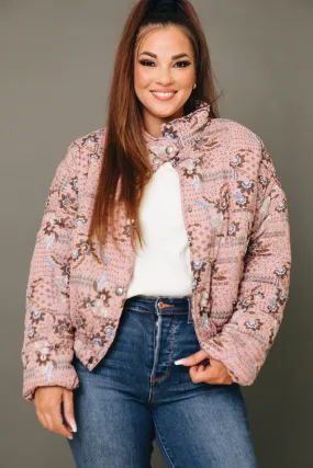 Pink Posy Floral Puff Jacket (S-3XL)