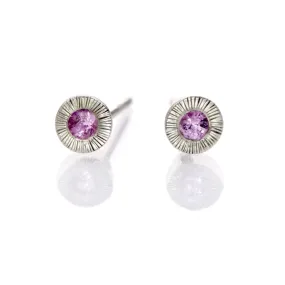 Pink Sapphire Tiny Textured Sterling Silver Stud Earrings, Ready to Ship