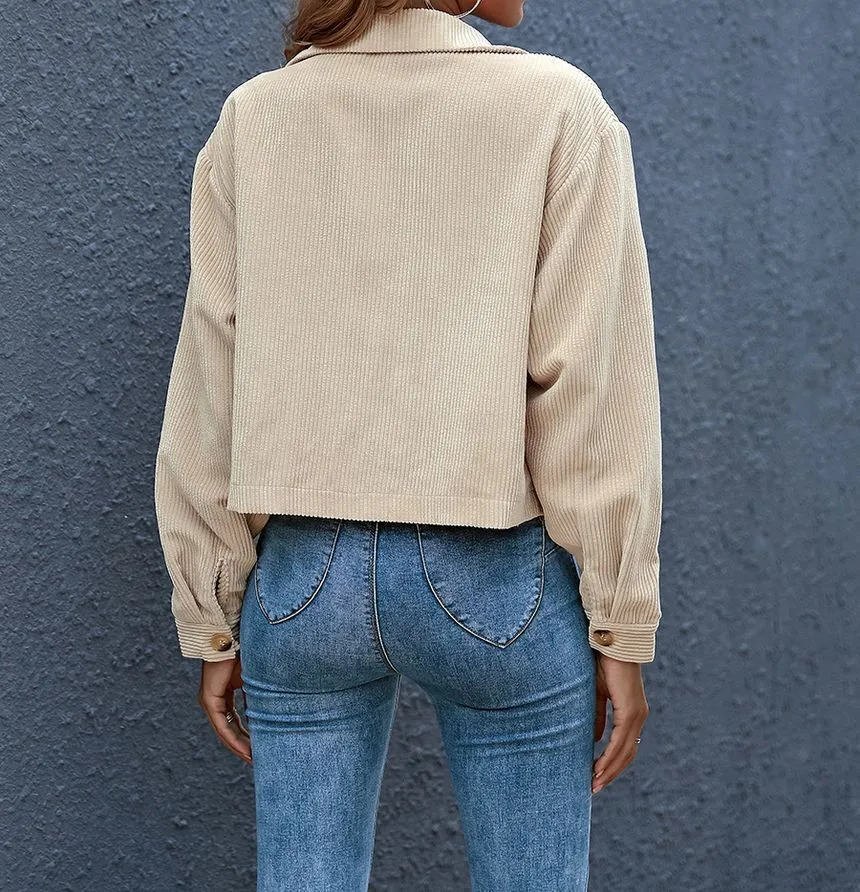 Plain Corduroy Cropped Shirt Jacket OF8