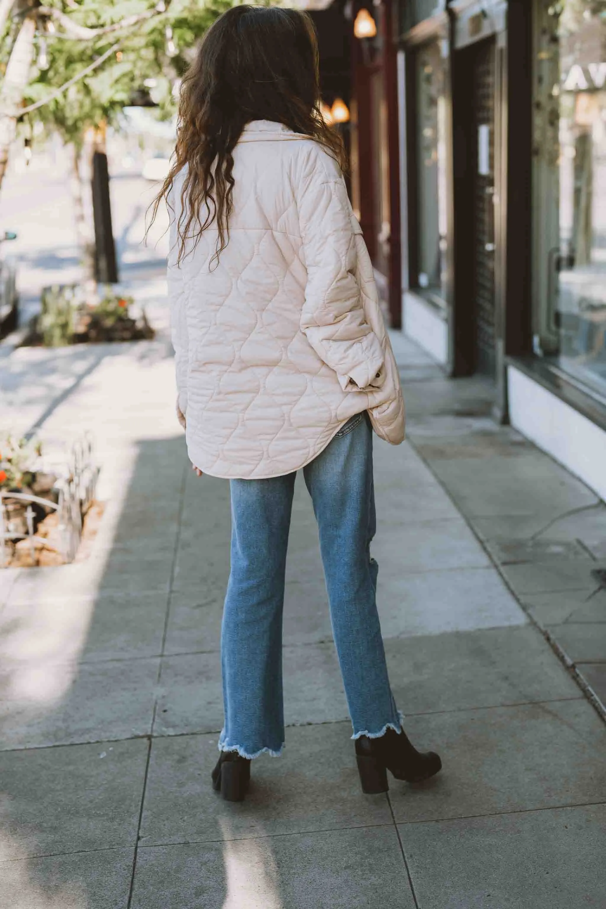 Quilted Cream Lightweight Puffer Jacket