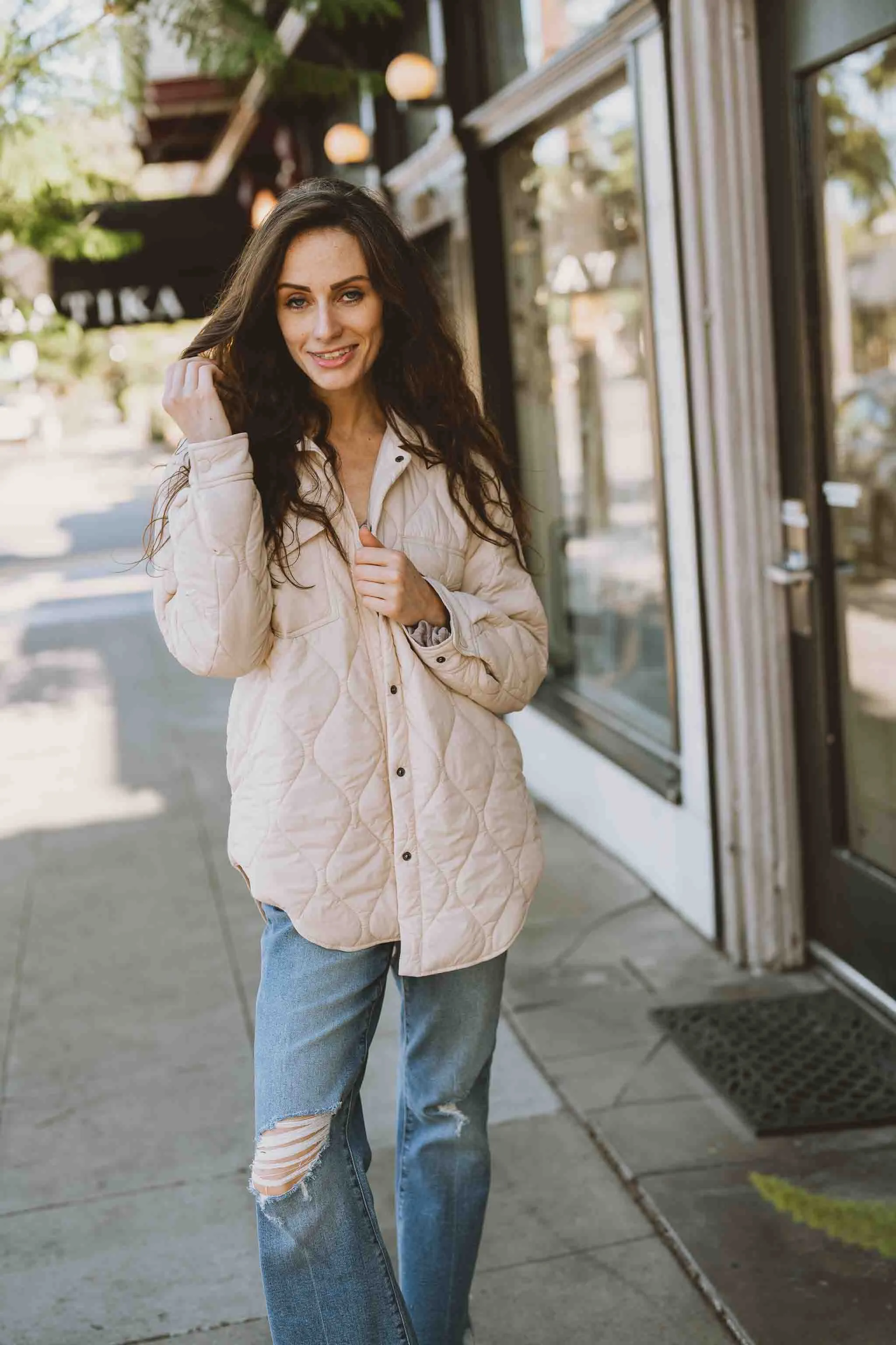 Quilted Cream Lightweight Puffer Jacket