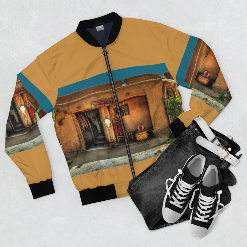 "Morning Talk on Taos Pueblo" Adobe Bomber Jacket