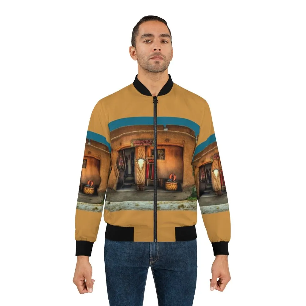 "Morning Talk on Taos Pueblo" Adobe Bomber Jacket