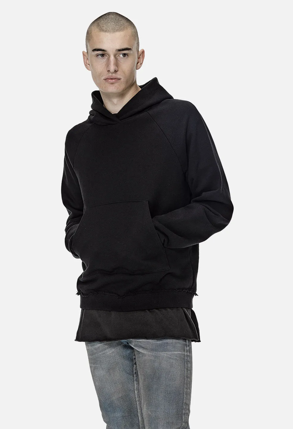 Raw Edge Raglan Hoodie / Black