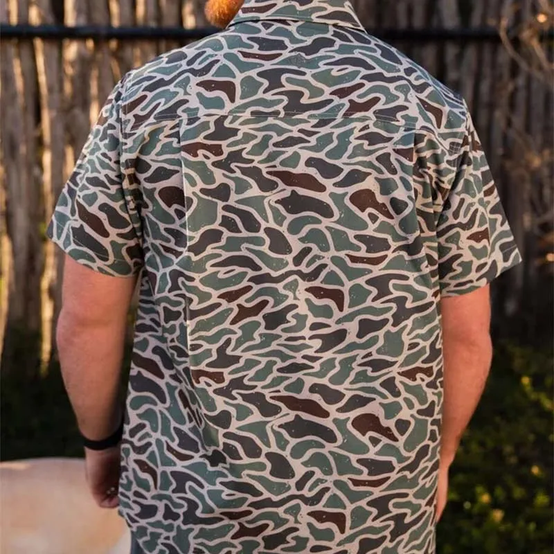 Retro Duck Camo Short Sleeve Woven Button Down Shirt