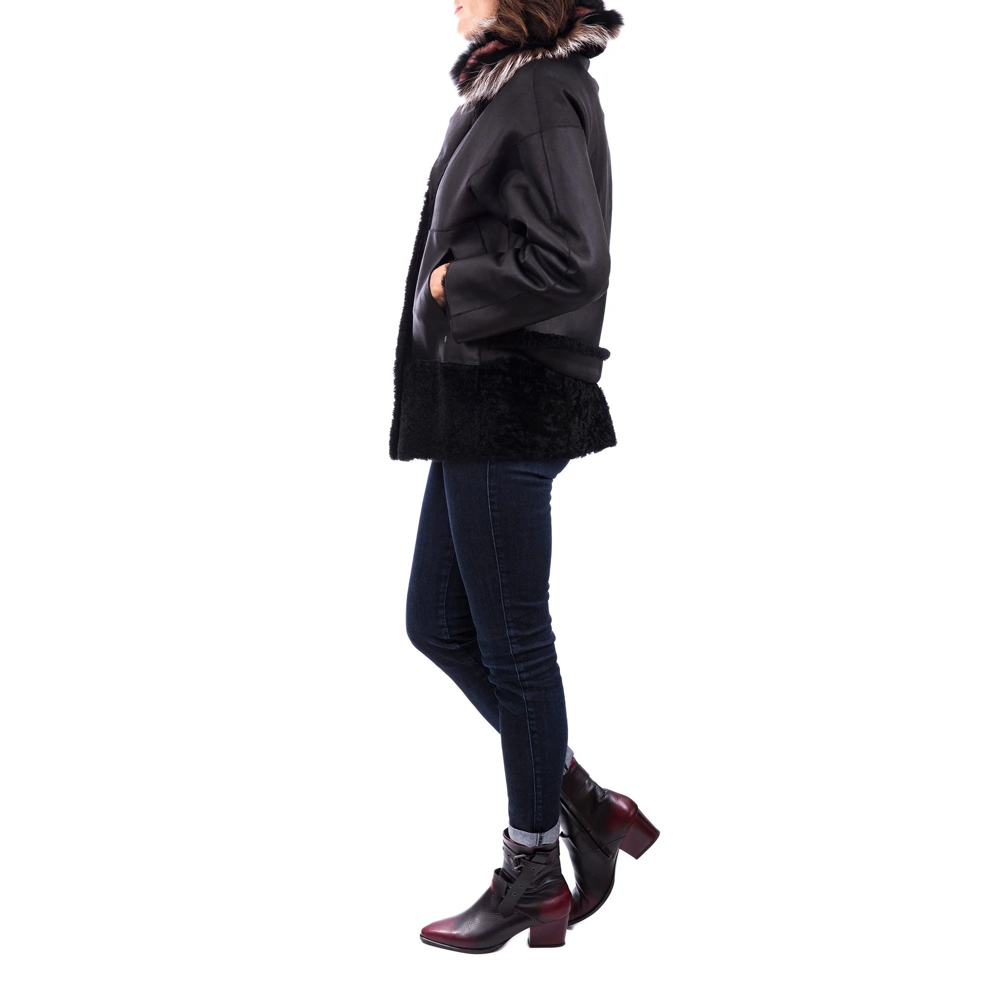 Reversible Lamb Jacket with Fur Pacaja Nero