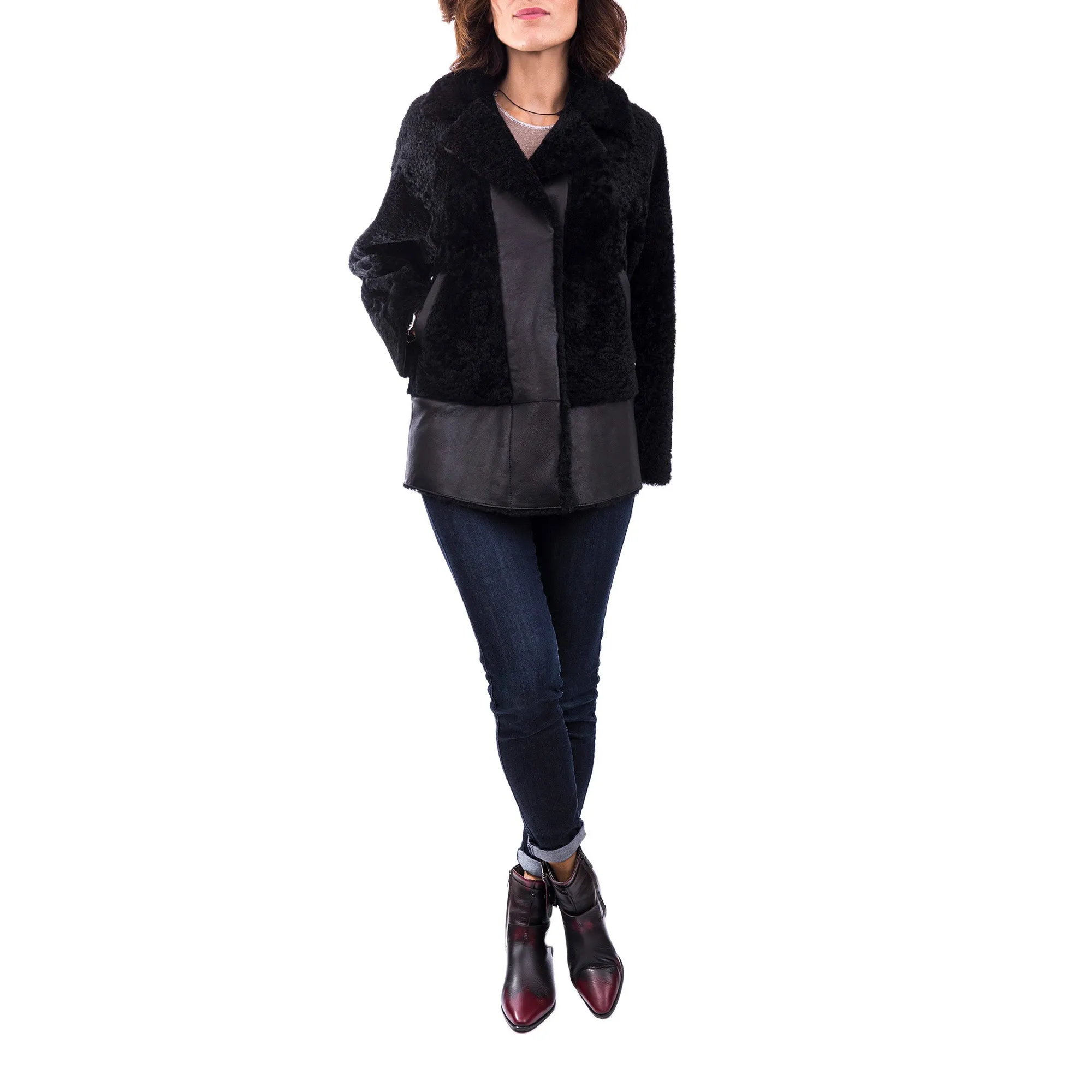 Reversible Lamb Jacket with Fur Pacaja Nero