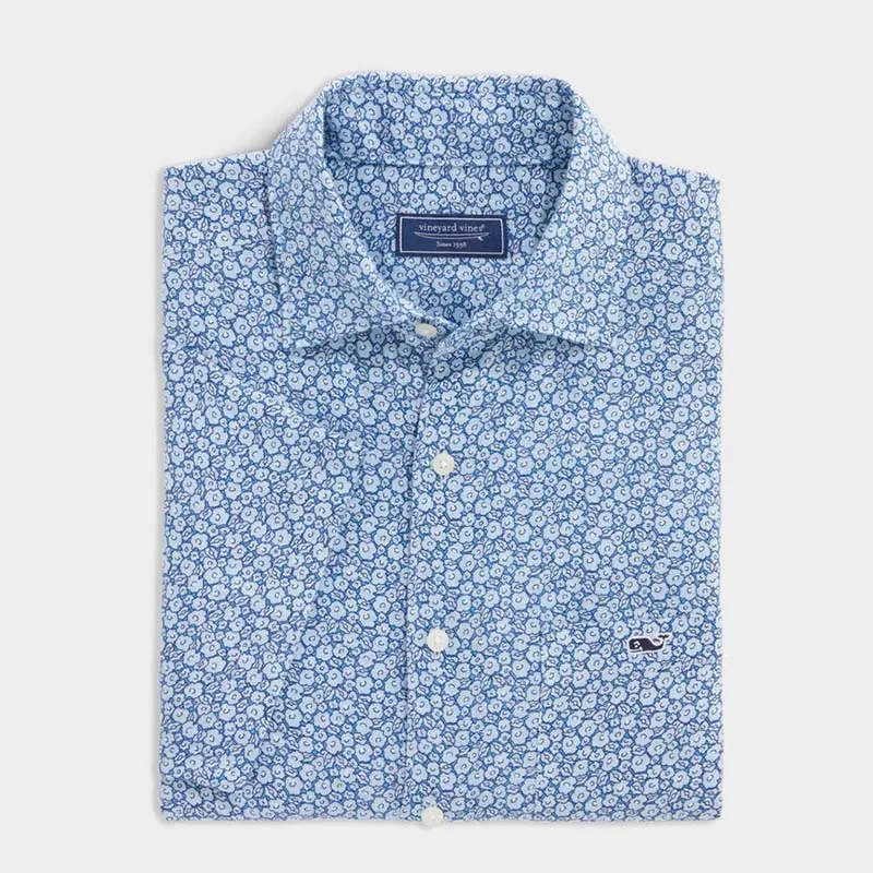 Short Sleeve Micro Floral Button Down Shirt